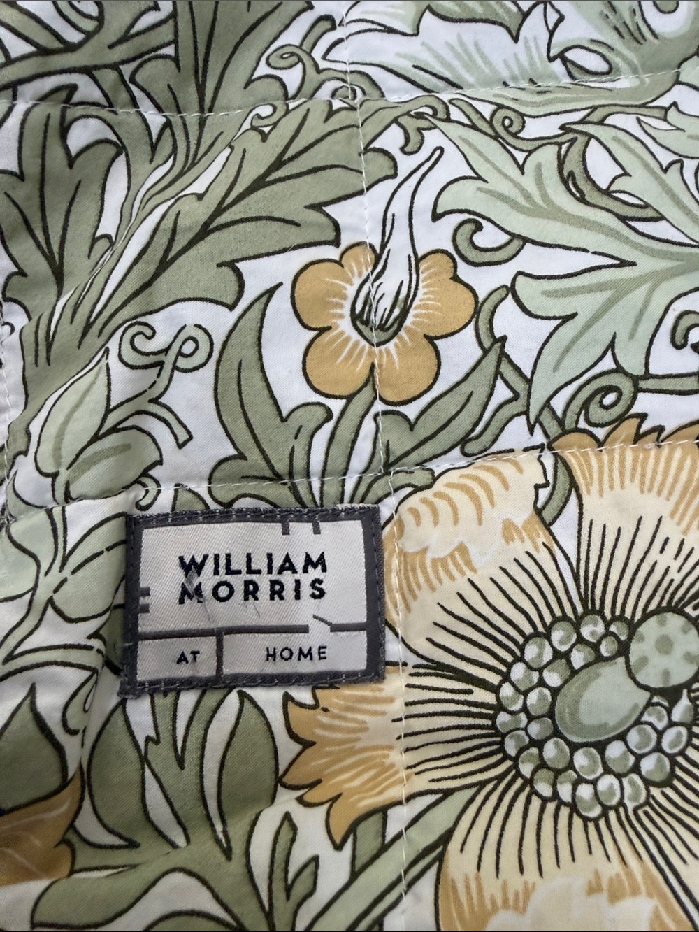 William Morris Green and Yellow Floral Quilt Covers for pillows 24x24. 2 covers.